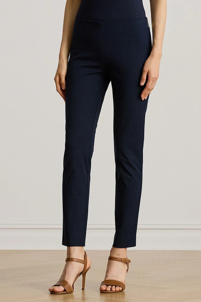 Kalhoty Lauren Ralph Lauren dámské, tmavomodrá barva, jednoduché, medium waist, 200631310022