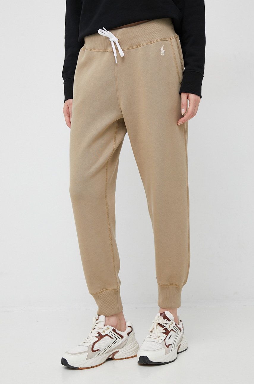 Polo Ralph Lauren spodnie dresowe kapsuła Creamy Dreamy damskie kolor beżowy gładkie
