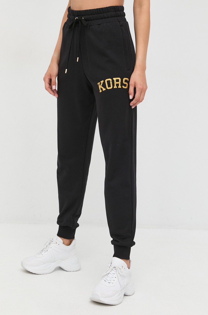 Michael Michael Kors Pantaloni De Trening Din Bumbac Femei, Culoarea Negru, Neted