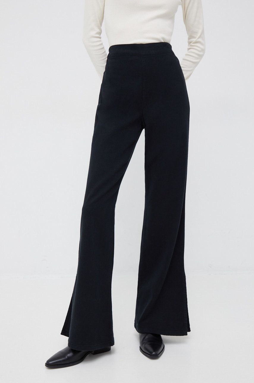 United Colors of Benetton pantaloni femei, culoarea negru, lat, high waist answear.ro imagine megaplaza.ro