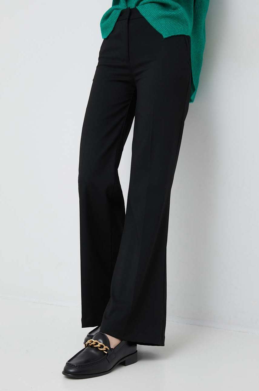 United Colors of Benetton pantaloni femei, culoarea negru, evazati, medium waist answear.ro
