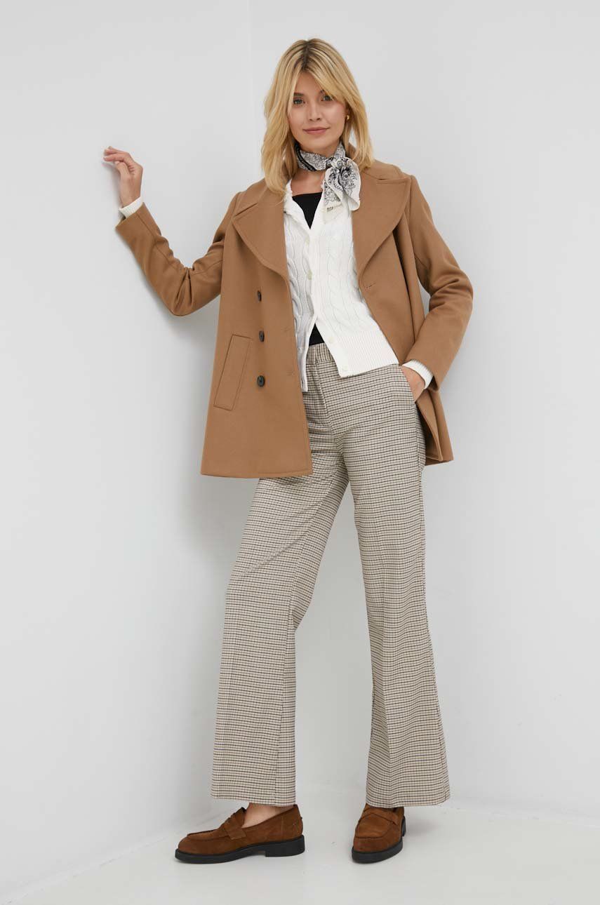 United Colors of Benetton pantaloni femei, culoarea bej, lat, high waist answear.ro imagine megaplaza.ro