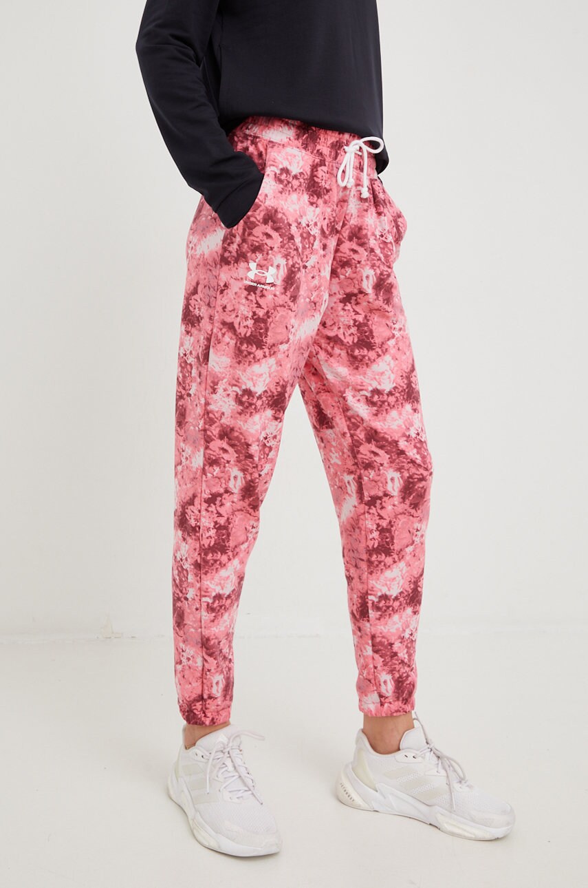 Under armour pantaloni de antrenament rival femei, culoarea roz, modelator