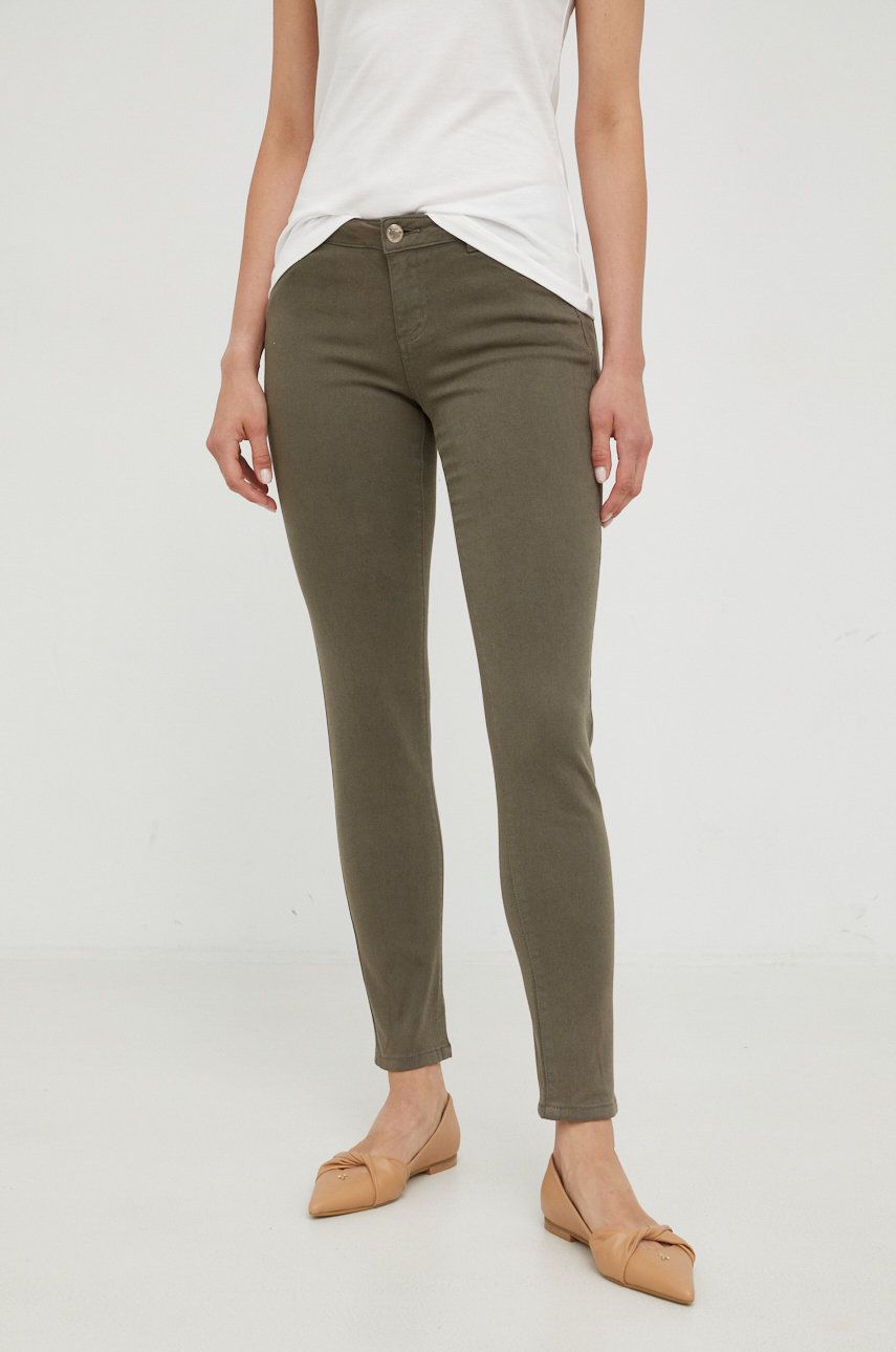 Morgan pantaloni femei, culoarea verde, mulata, high waist