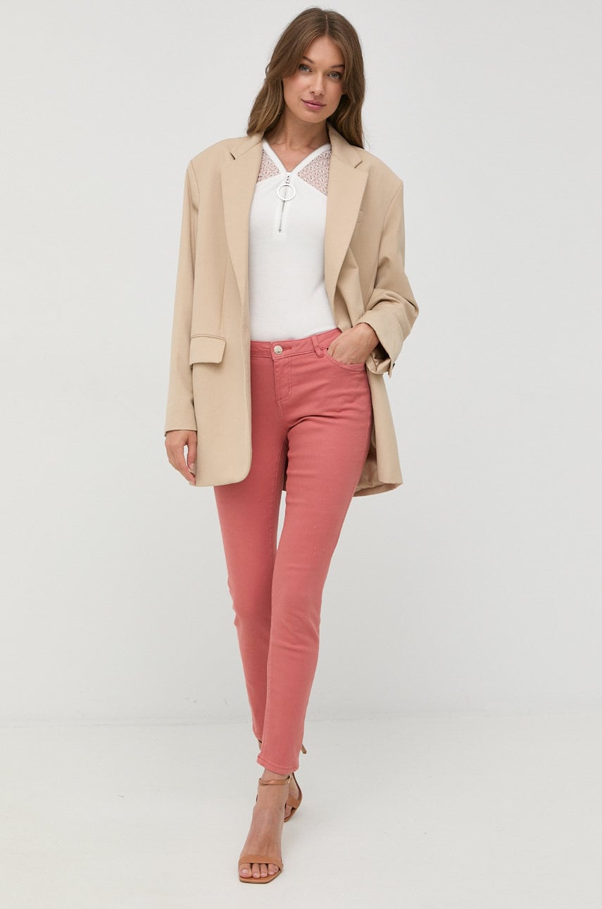 Morgan pantaloni femei, culoarea portocaliu, mulata, medium waist