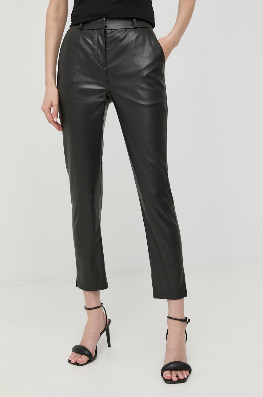 Trussardi pantaloni femei, culoarea negru, drept, high waist