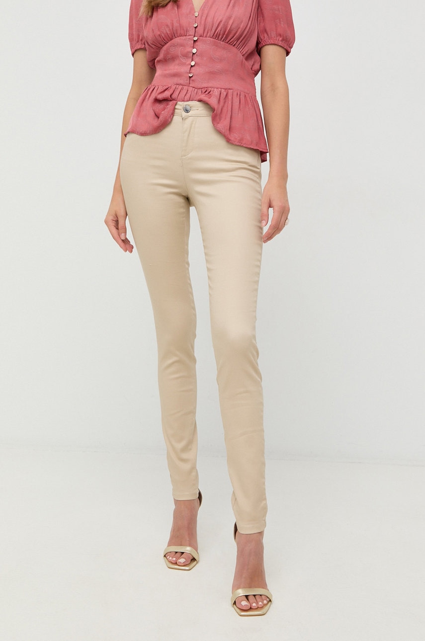 Morgan pantaloni femei, culoarea bej, mulata, high waist