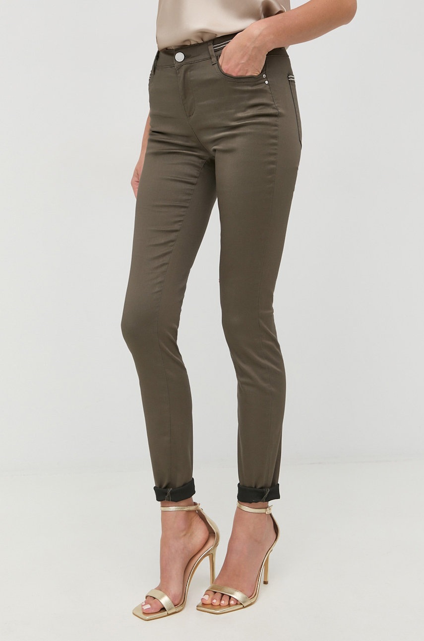 Morgan pantaloni femei, culoarea verde, drept, high waist