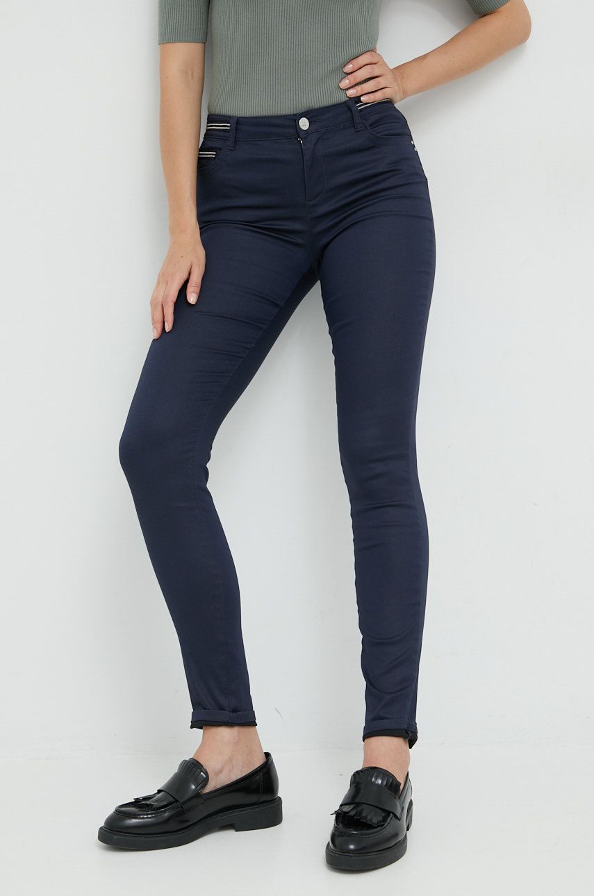 E-shop Kalhoty Morgan dámské, tmavomodrá barva, přiléhavé, high waist