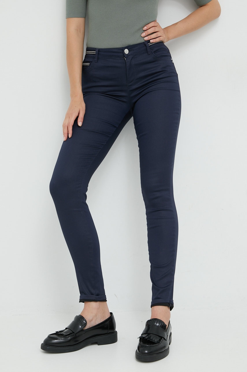 Morgan pantaloni femei, culoarea albastru marin, mulata, high waist