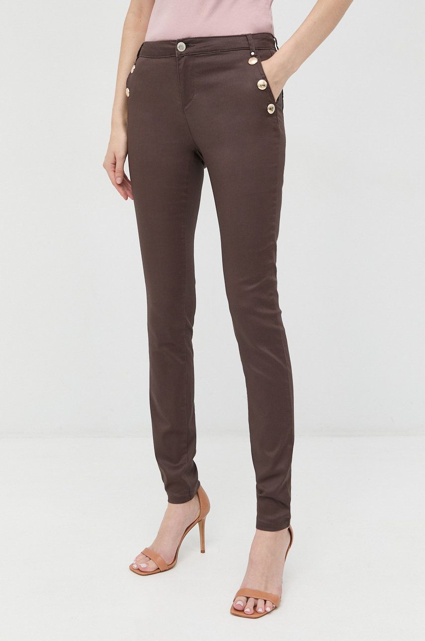 Morgan spodnie damskie kolor brązowy dopasowane high waist