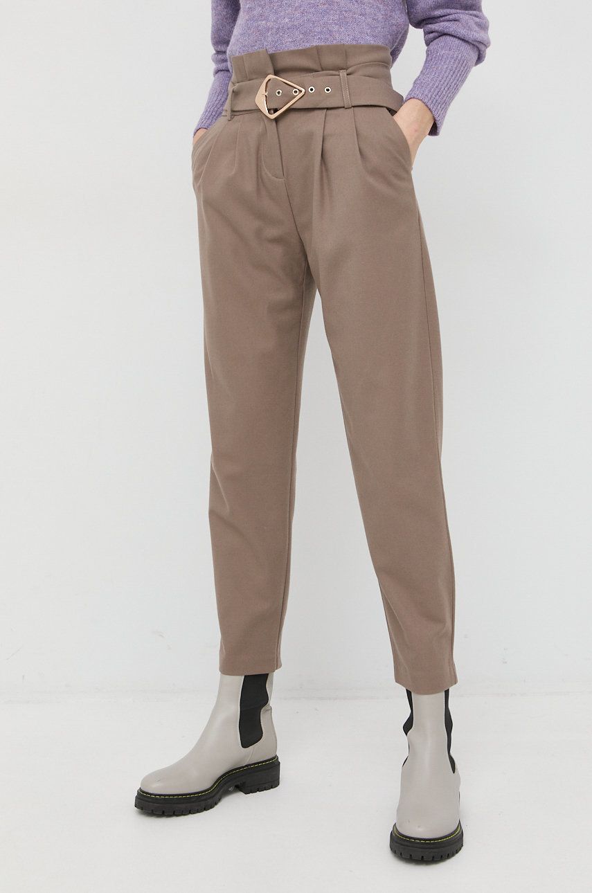 Morgan pantaloni femei, culoarea maro, drept, high waist answear.ro imagine noua