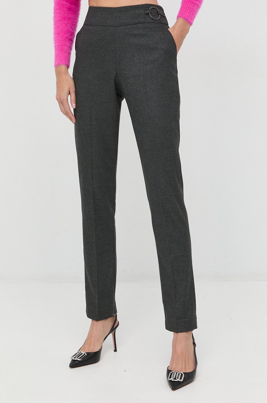 Morgan pantaloni femei, culoarea gri, drept, high waist