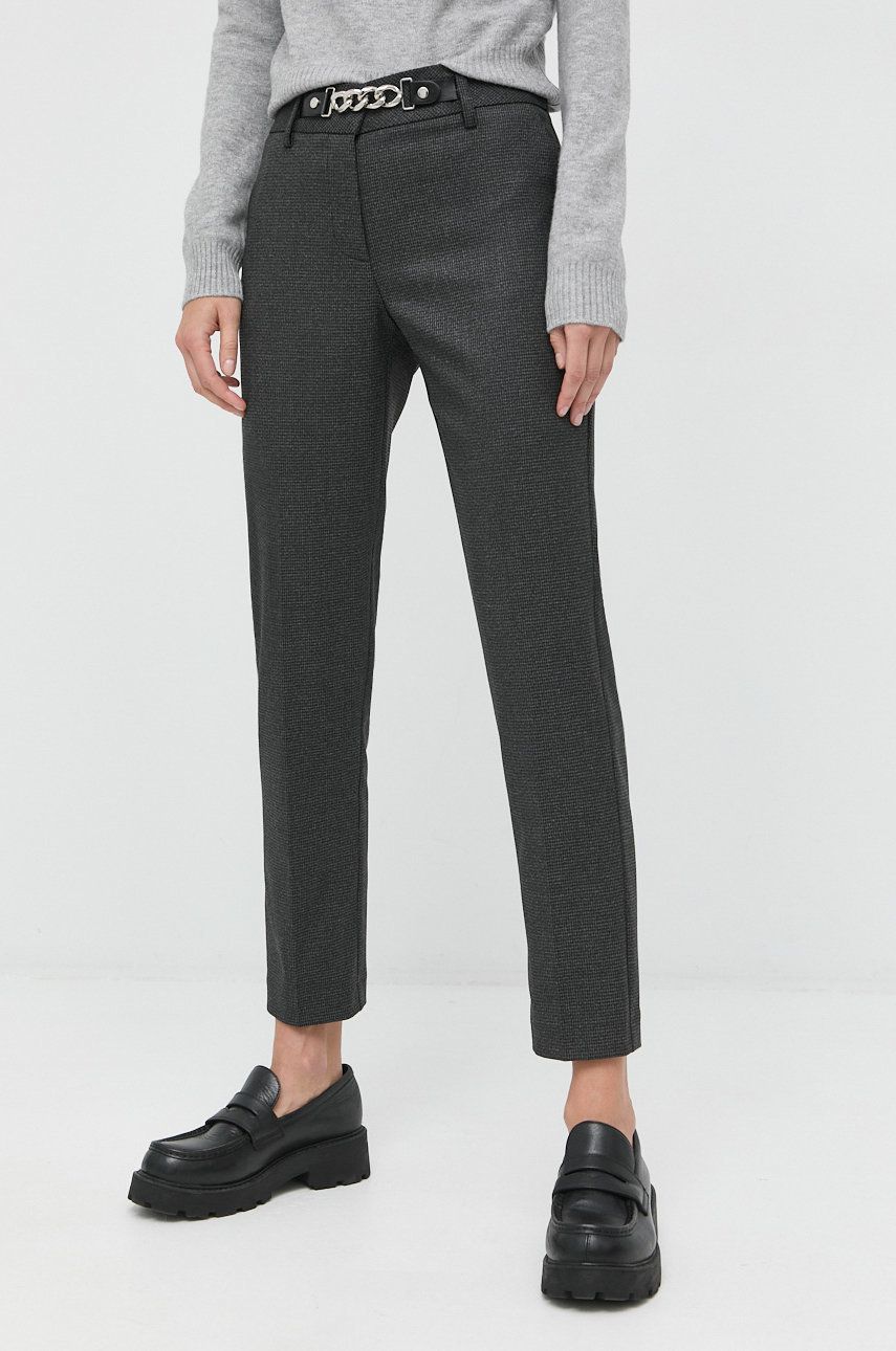 Morgan pantaloni femei, culoarea gri, mulata, high waist