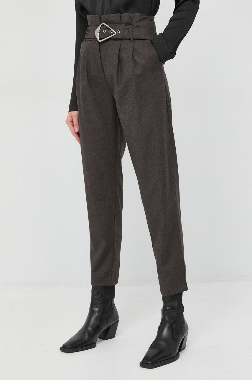 Morgan pantaloni femei, culoarea maro, fason tigareta, high waist answear.ro imagine noua