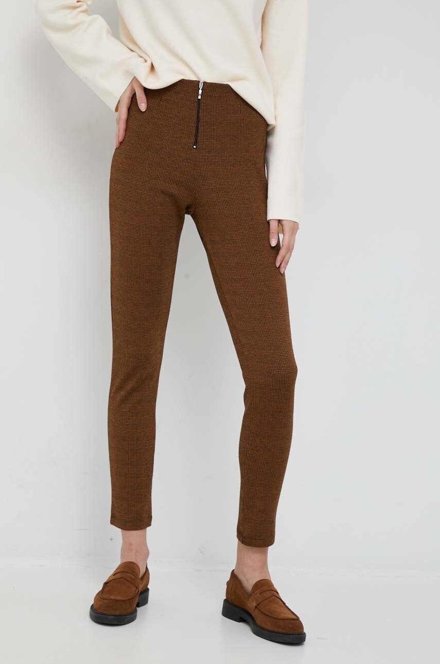 United colors of benetton pantaloni femei, culoarea maro, mulata, high waist