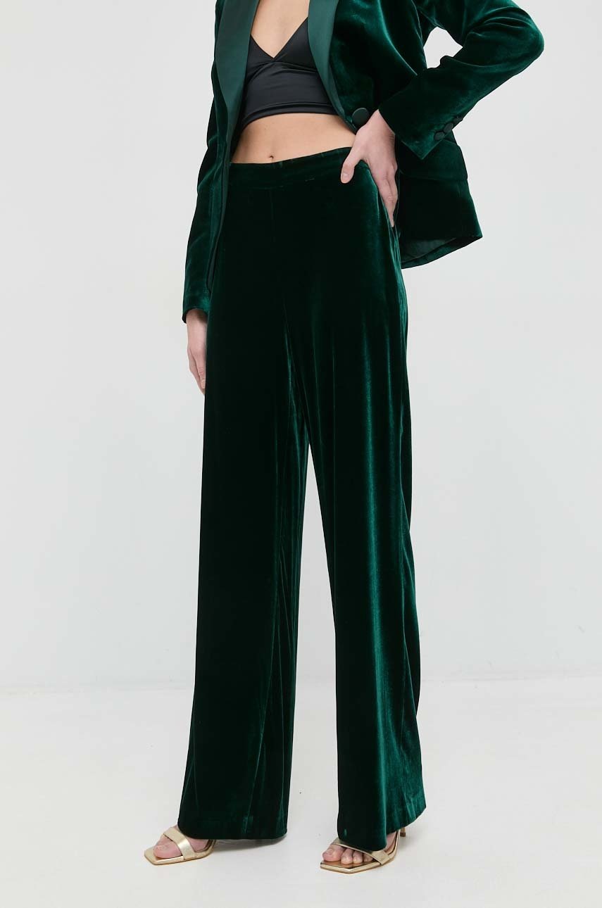 Luisa Spagnoli Pantaloni Din Amestec De Matase Omologo Femei, Culoarea Verde, Drept, High Waist