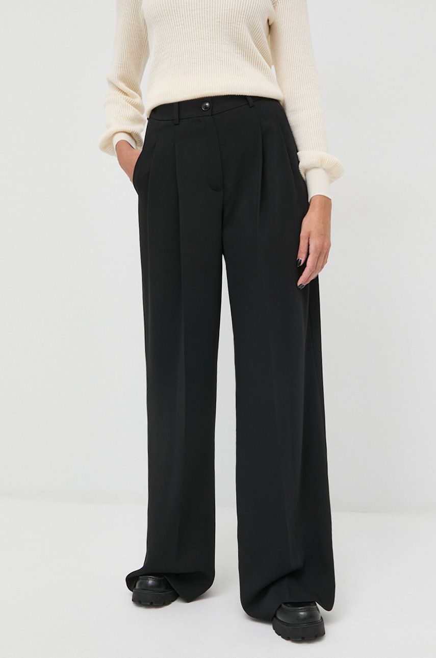 Luisa Spagnoli pantaloni femei, culoarea negru, lat, high waist answear.ro imagine noua gjx.ro