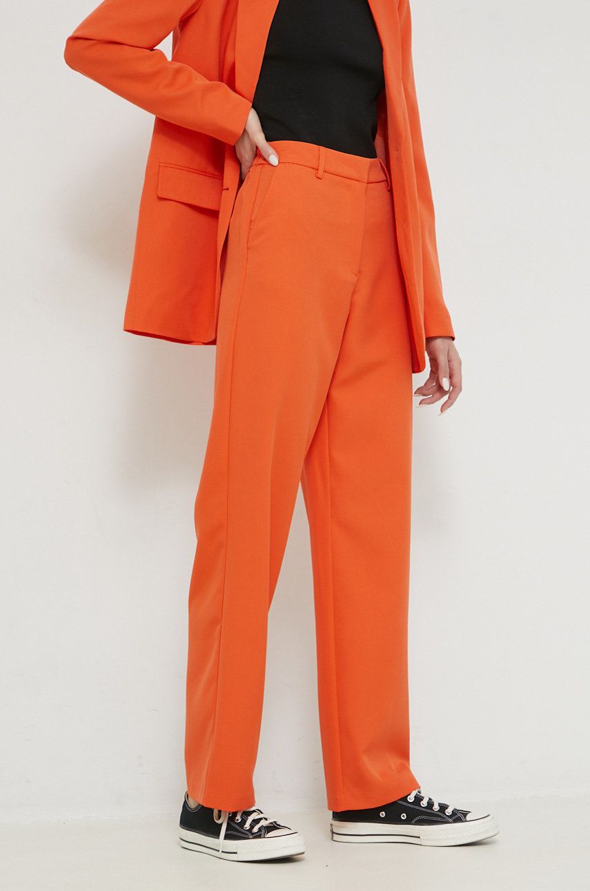Vila pantaloni VIKAMMAS femei, culoarea portocaliu, drept, high waist