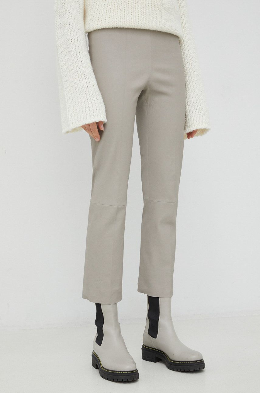 By Malene Birger pantaloni de piele Florentina femei, culoarea bej, mulata, high waist answear.ro