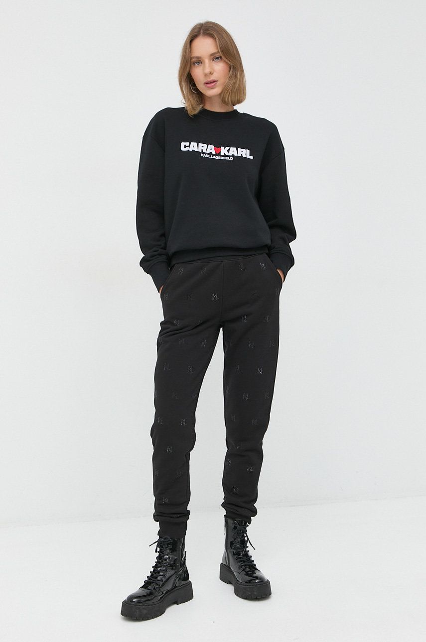 Karl Lagerfeld pantaloni de trening femei, culoarea negru, neted answear.ro