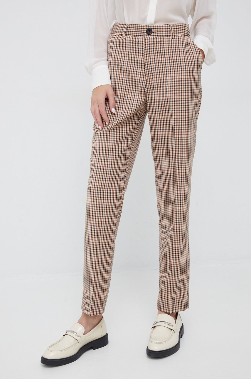Scotch & soda pantaloni femei, culoarea bej, drept, high waist
