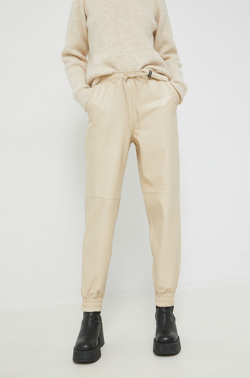 Kalhoty Abercrombie & Fitch dámské, béžová barva, high waist - béžová -  Hlavní materiál: 90% P