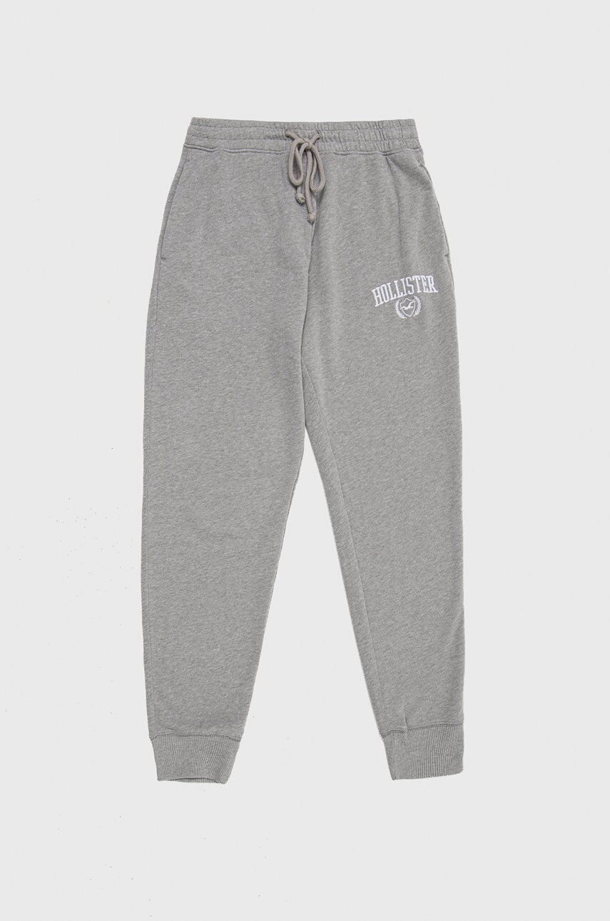 Hollister co. pantaloni de trening femei, culoarea gri, cu imprimeu