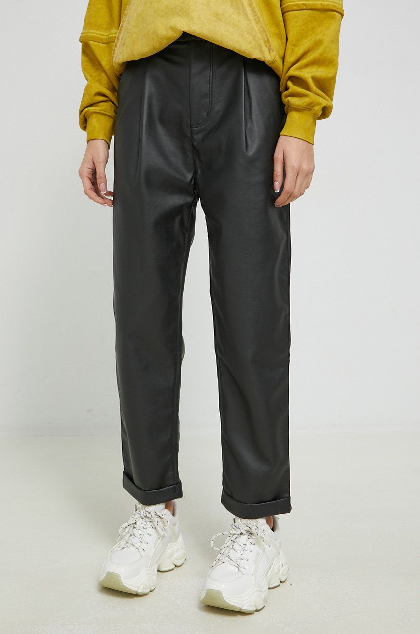 Kalhoty Brixton dámské, černá barva, jednoduché, high waist - černá -  100 % Polyuretan