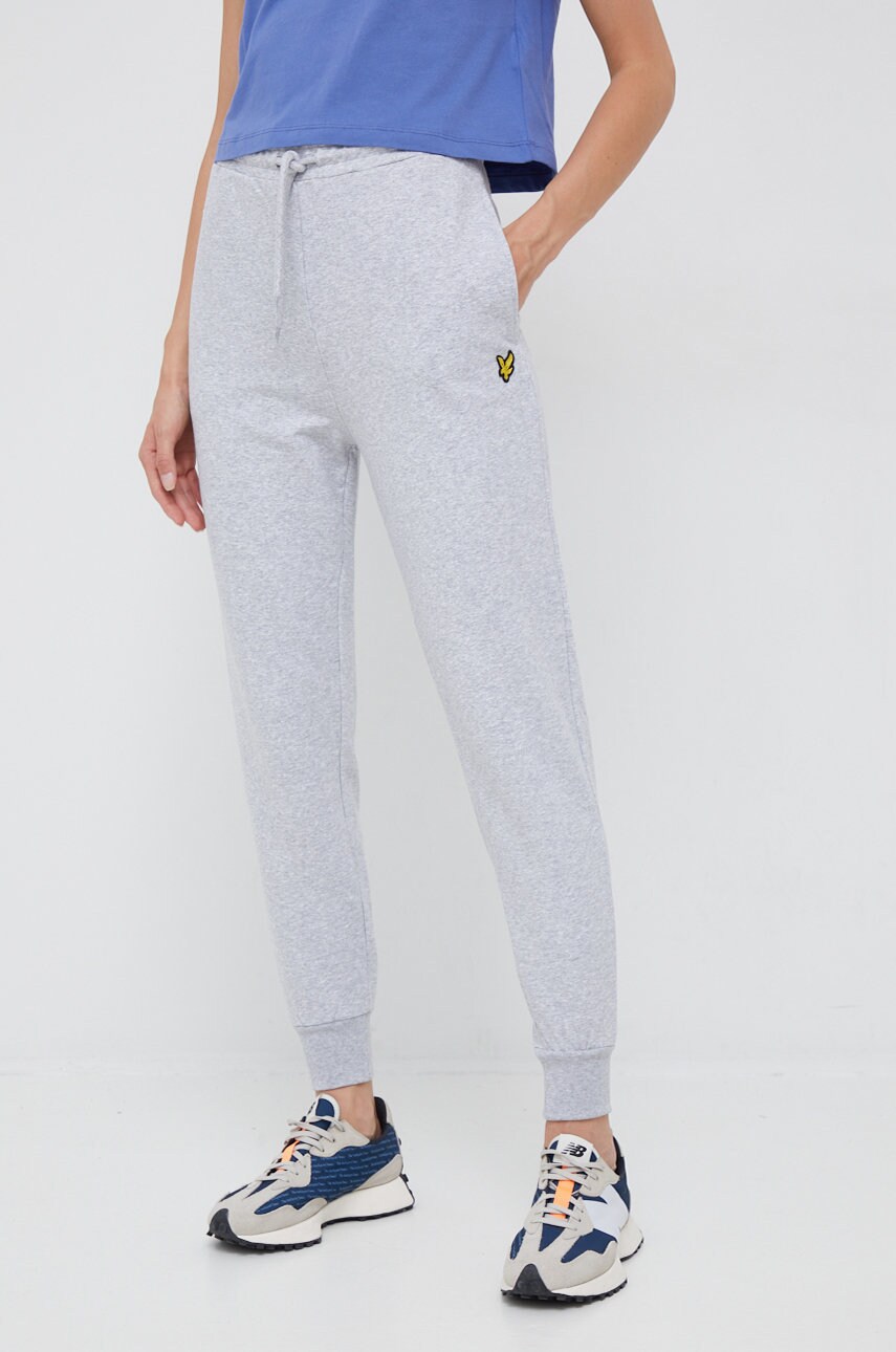 Lyle & scott pantaloni de trening femei, culoarea gri, neted