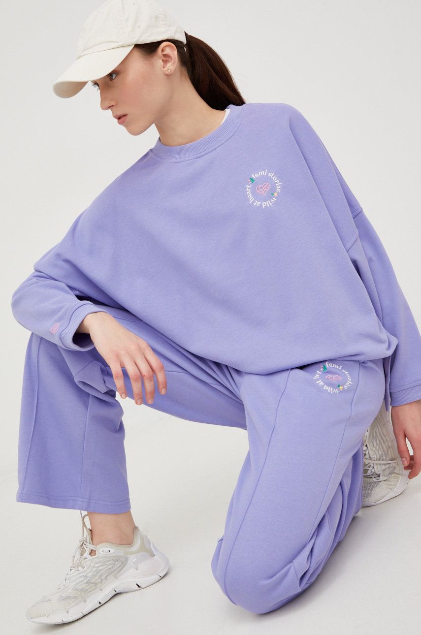 Femi Stories pantaloni de trening Flare femei, culoarea violet, cu imprimeu answear.ro imagine megaplaza.ro