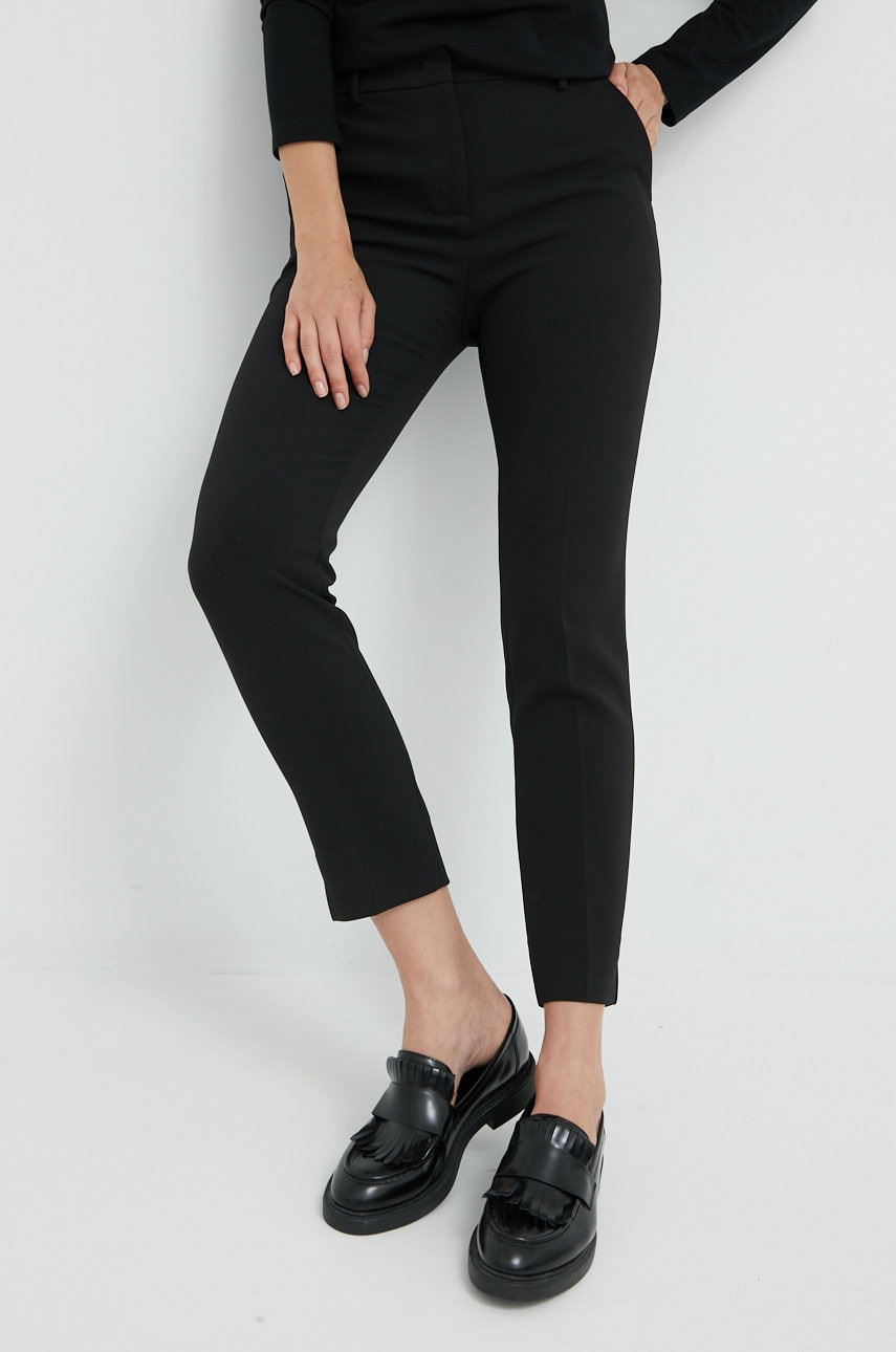 Trussardi pantaloni femei, culoarea negru, fason tigareta, high waist