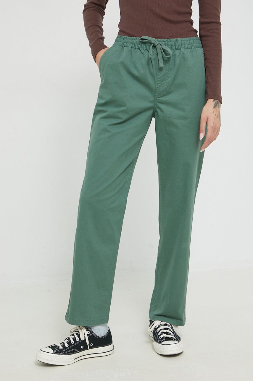 Kalhoty Vans dámské, zelená barva, široké, high waist - zelená -  Hlavní materiál: 98% Bavlna