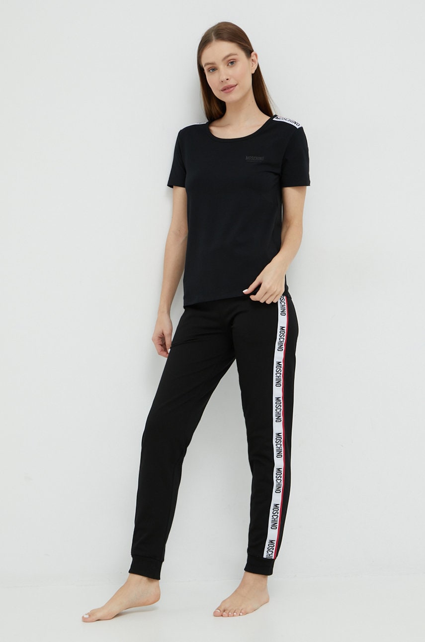 Moschino underwear pantaloni de trening femei, culoarea negru, neted