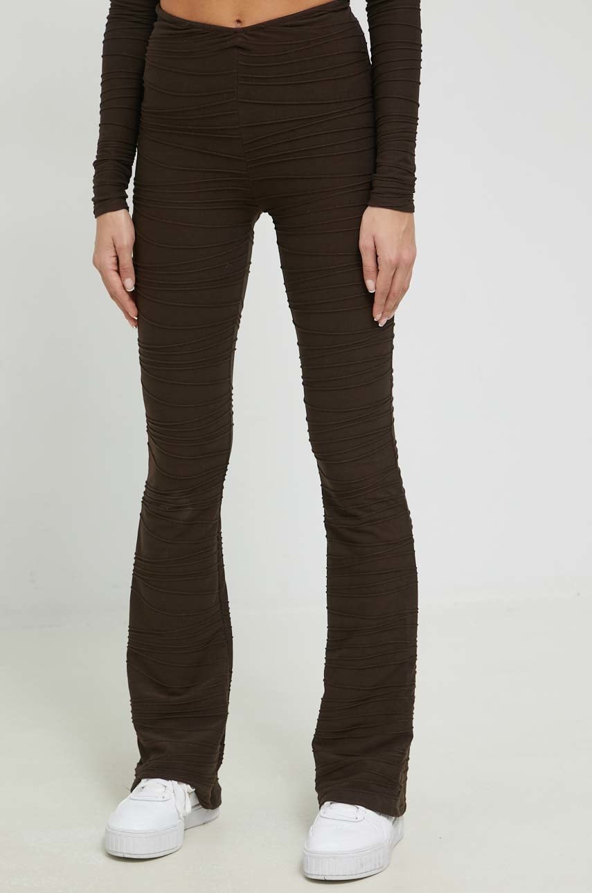 Sixth June pantaloni femei, culoarea maro, mulata, medium waist