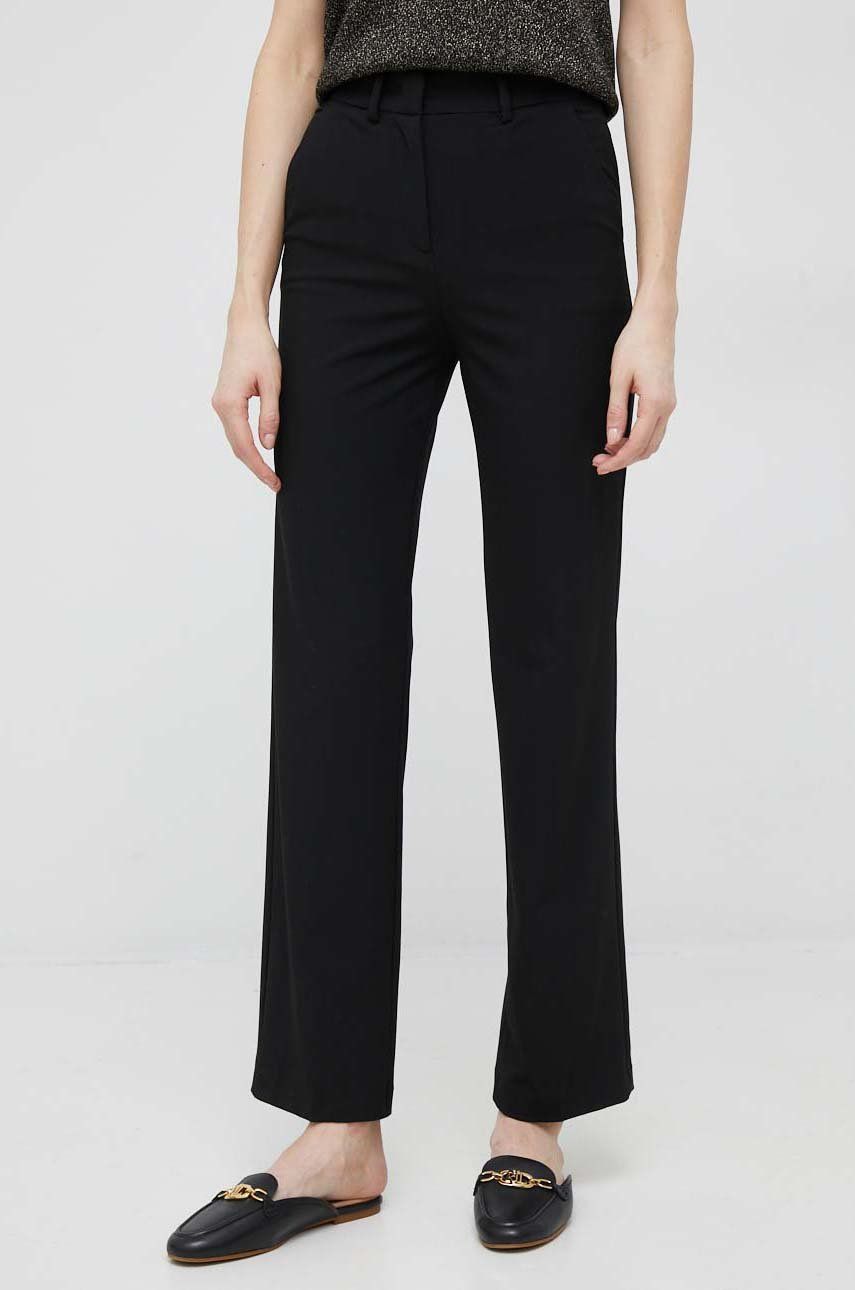 United Colors of Benetton pantaloni femei, culoarea negru, lat, high waist answear.ro