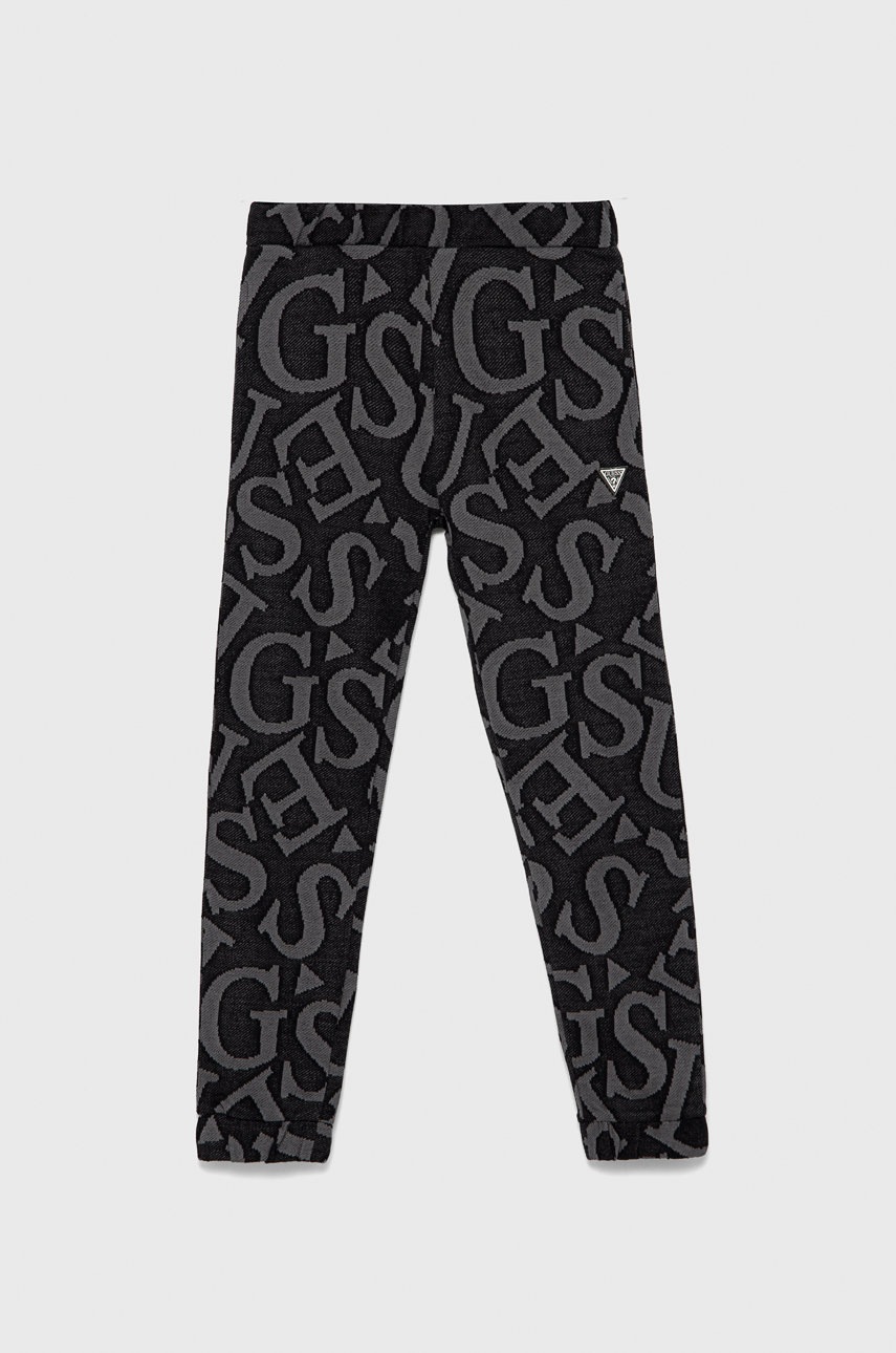 

Детски памучен спортен панталон Guess в черно с апликация, Черен