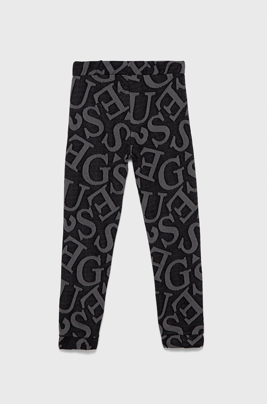 

Дитячі бавовняні штани Guess колір чорний з аплікацією