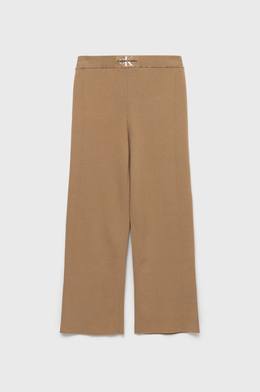 Dětské kalhoty Calvin Klein Jeans béžová barva, hladké - béžová -  80% Bavlna