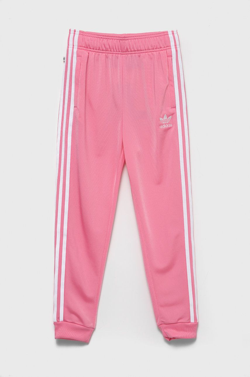 Dětské tepláky adidas Originals růžová barva, hladké - růžová -  100% Recyklovaný polyester