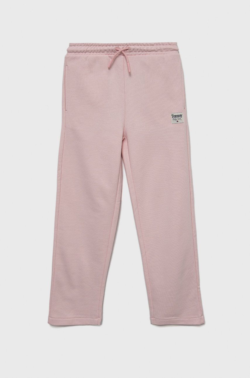 Детские хлопковые штаны Tommy Hilfiger цвет розовый однотонные