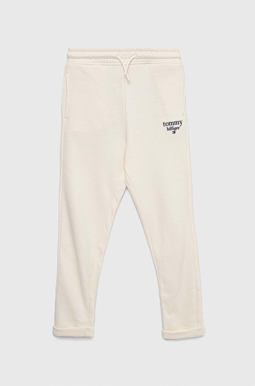 Детские спортивные штаны Tommy Hilfiger цвет бежевый однотонные Детские спортивные штаны Tommy Hilfiger цвет бежевый однотонные