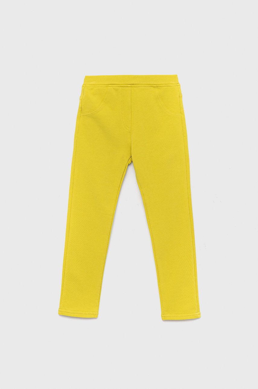 Dětské kalhoty United Colors of Benetton žlutá barva, hladké - zelená -  94% Bavlna