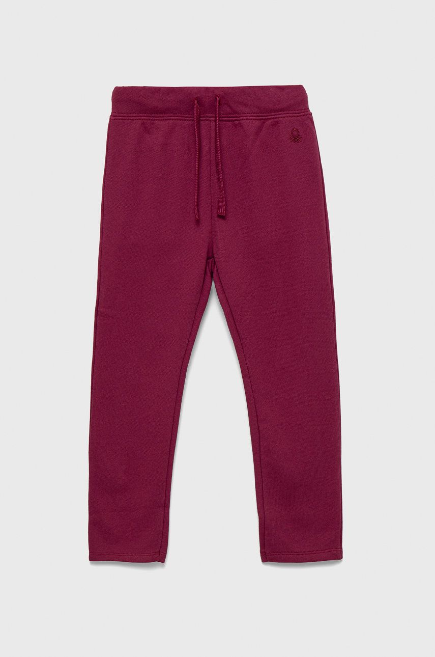 United Colors of Benetton pantaloni de trening din bumbac pentru copii culoarea violet, neted