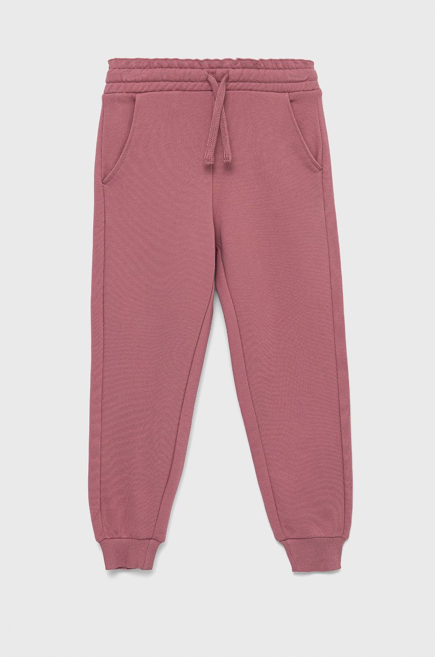 United Colors of Benetton pantaloni de trening din bumbac pentru copii culoarea roz, neted