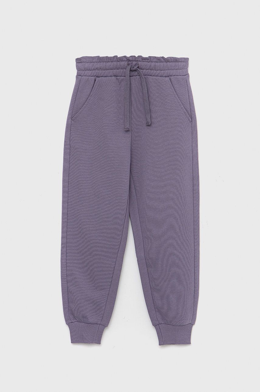 United Colors of Benetton pantaloni de trening din bumbac pentru copii culoarea violet, neted