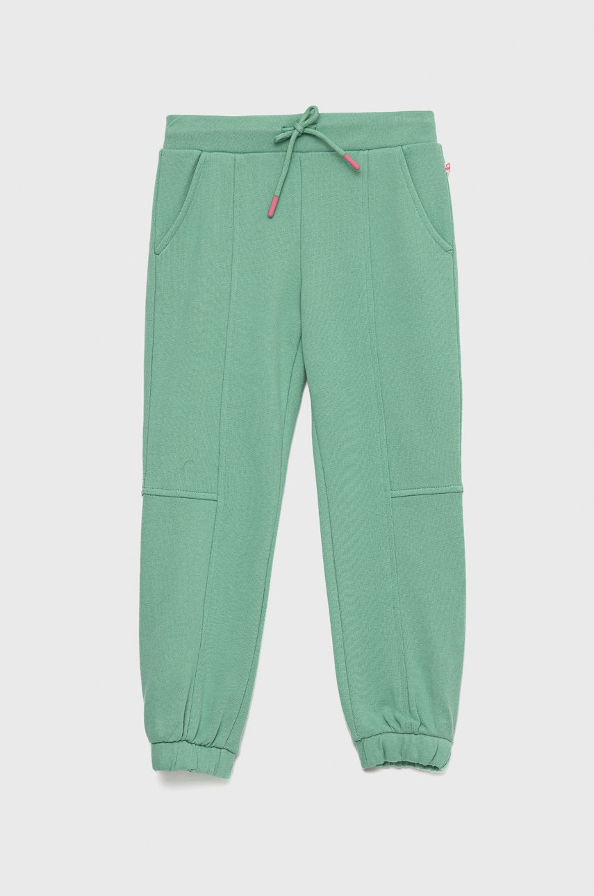 United Colors of Benetton pantaloni de trening din bumbac pentru copii culoarea turcoaz, neted