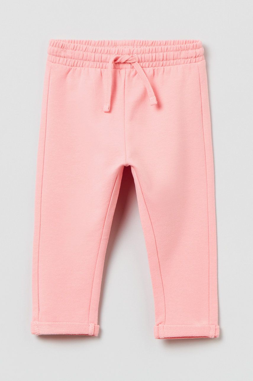 OVS pantaloni de trening pentru copii culoarea roz, neted