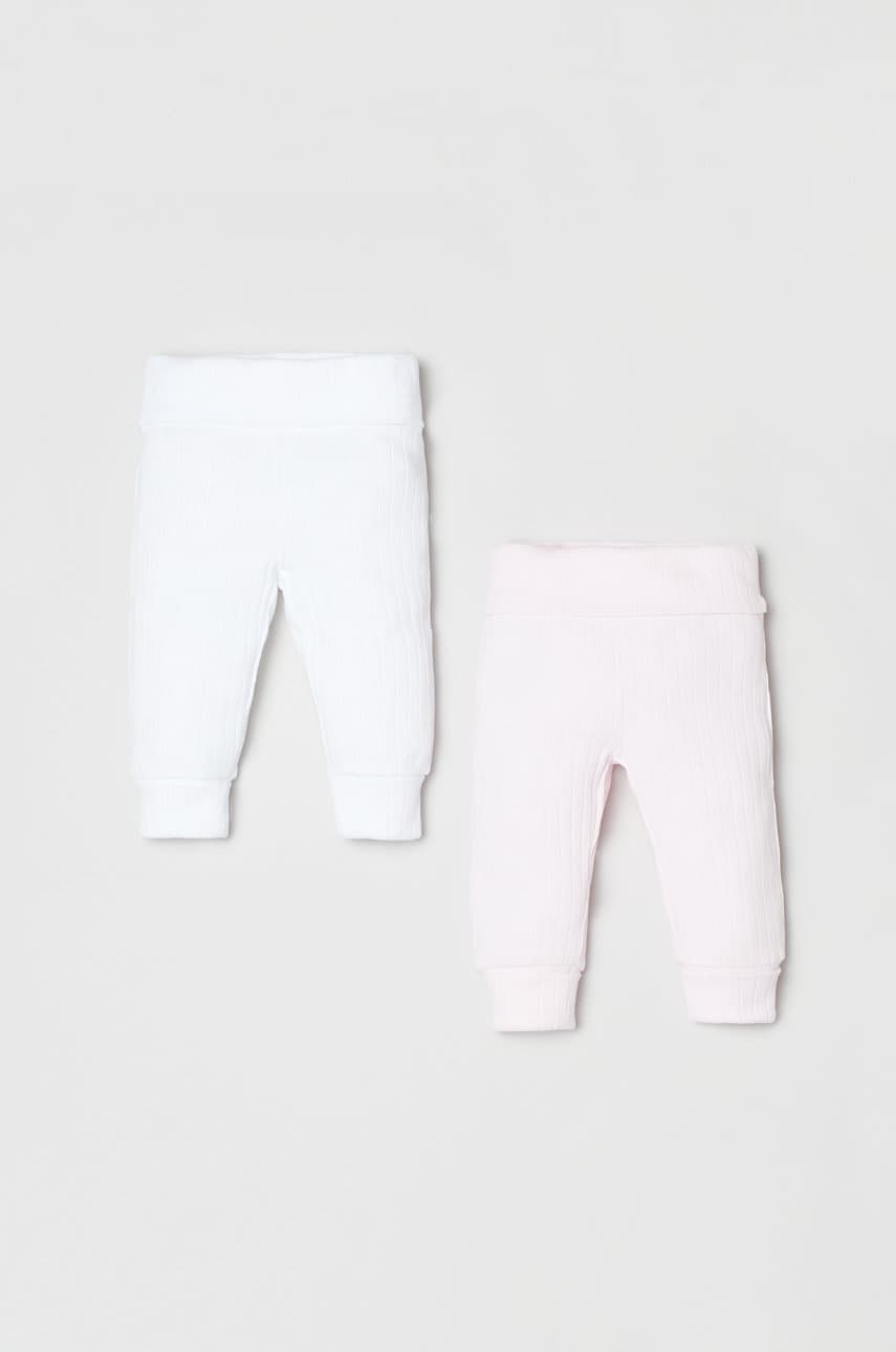 OVS pantaloni din bumbac pentru bebeluși culoarea roz, neted