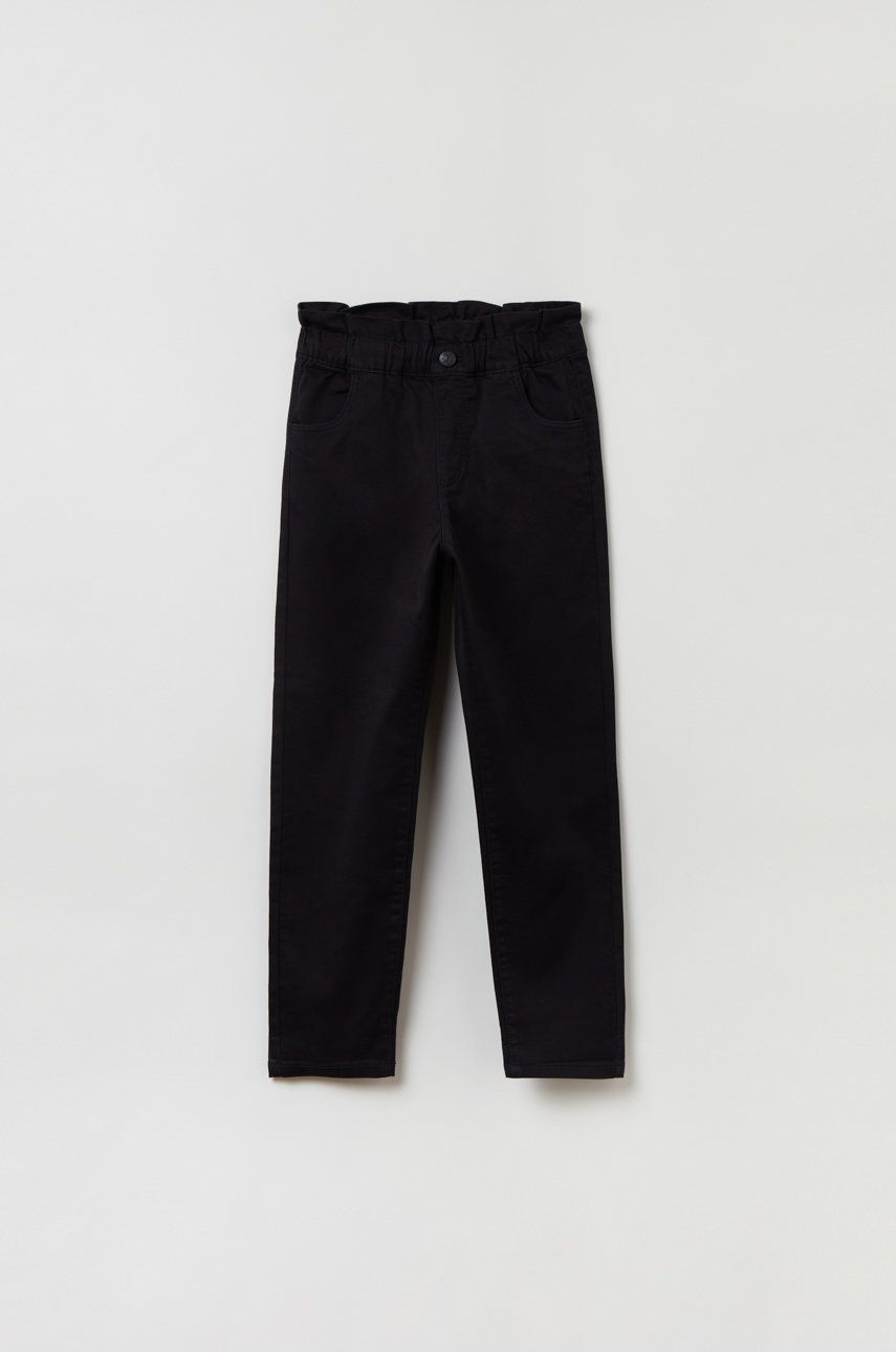 Dětské kalhoty OVS černá barva, hladké - černá -  81% BCI bavlna